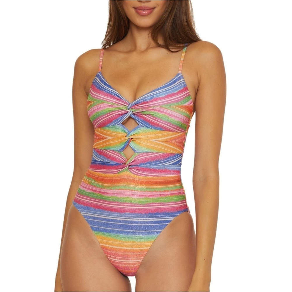 BECCA Shoreline Multicolor Striped Swimsuit Size L